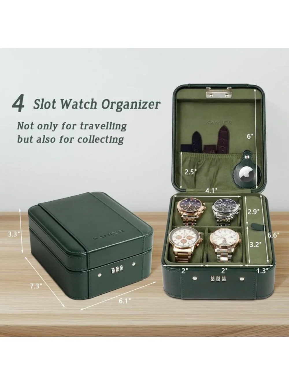 4 Slot Watch Case with Lock - Jewelry Organizer & Travel Storage for Watches